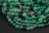 Natural Rainbow Fluorite Beads 4mm, 6mm, 8mm, 12mm, or 14mm Full Strand 15.5 Inch, Smooth Gemstone Beads