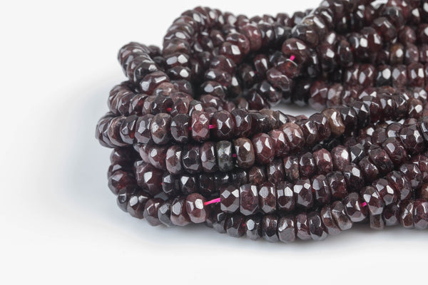 Natural Garnet High Quality in Faceted Roundel, 6mm, 8mm and 10mm - Full 15.5 Inch Strand-Full Strand 15.5 inch Strand Gemstone Beads