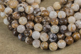 Natural Faceted Petrified Wooden Opal Beads 4mm 6mm 8mm 10mm Round Beads Earthy Beige Brown Yellow Gray Stone 15.5" Strand Gemstone Beads