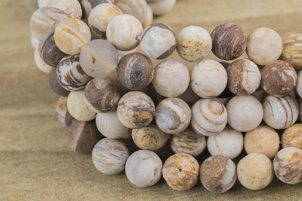 Natural Matte Petrified Wooden Opal Beads 4mm 6mm 8mm 10mm Round Beads Earthy Beige Brown Yellow Gray Stone 15.5" Strand Gemstone Beads