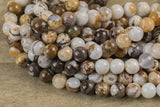 Natural Petrified Wooden Opal Beads 4mm 6mm 8mm 10mm Round Beads Earthy Beige Brown Yellow Gray Stone 15.5" Strand Smooth Gemstone Beads