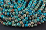 Aqua Blue AFRICAN Sea Sediment Jasper smooth round sizes 4mm, 6mm, 8mm, 10mm, 12mm- Full 15.5 Inch Strand- AAA Quality Gemstone Beads