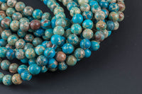 Aqua Blue AFRICAN Sea Sediment Jasper smooth round sizes 4mm, 6mm, 8mm, 10mm, 12mm- Full 15.5 Inch Strand- AAA Quality Gemstone Beads