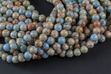 Natural Carolina Blue AFRICAN Sea Sediment Jasper smooth round sizes, 4mm, 6mm, 8mm, 10mm, 12mm- Full 15.5 Inch Strand- Wholesale Price