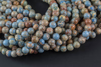 Natural Carolina Blue AFRICAN Sea Sediment Jasper smooth round sizes, 4mm, 6mm, 8mm, 10mm, 12mm- Full 15.5 Inch Strand- Wholesale Price