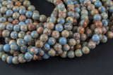 Natural Carolina Blue AFRICAN Sea Sediment Jasper smooth round sizes, 4mm, 6mm, 8mm, 10mm, 12mm- Full 15.5 Inch Strand- Wholesale Price