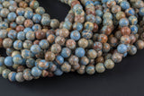 Natural Carolina Blue AFRICAN Sea Sediment Jasper smooth round sizes, 4mm, 6mm, 8mm, 10mm, 12mm- Full 15.5 Inch Strand- Wholesale Price