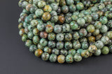 Natural African Turquoise Turquiose Round. 4mm, 6mm, 8mm, 10mm, 12mm- Wholesale Bulk or Single Strand- Full 15.5 Inch Strand Smooth