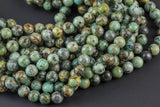 Natural African Turquoise Turquiose Round. 4mm, 6mm, 8mm, 10mm, 12mm- Wholesale Bulk or Single Strand- Full 15.5 Inch Strand Smooth