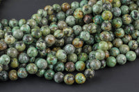 Natural African Turquoise Turquiose Round. 4mm, 6mm, 8mm, 10mm, 12mm- Wholesale Bulk or Single Strand- Full 15.5 Inch Strand Smooth