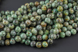 Natural African Turquoise Turquiose Round. 4mm, 6mm, 8mm, 10mm, 12mm- Wholesale Bulk or Single Strand- Full 15.5 Inch Strand Smooth