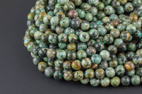 Natural African Turquoise Turquiose Round. 4mm, 6mm, 8mm, 10mm, 12mm- Wholesale Bulk or Single Strand- Full 15.5 Inch Strand Smooth