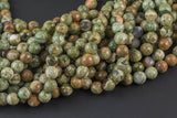 Natural Rhyolite Rain forest Jasper AAA Grade Rhyolite Faceted 6mm, 8mm, 10mm, 12mm, 14mm, 16mm, 18mm, 20mm- Full 15.5 Inch Strand