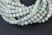 Natural WHOLESALE Matte Aquamarine Beads 6mm and 8mm in Round Beads - Full Strands 15.5" Smooth Gemstone Beads