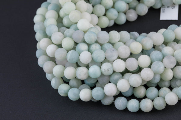 Natural WHOLESALE Matte Aquamarine Beads 6mm and 8mm in Round Beads - Full Strands 15.5" Smooth Gemstone Beads