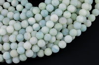 Natural Matte Blue Green Aquamarine Beads - Matte Finished Round 6mm 8mm 10mm - Full Strand 15.5" - Smooth Gemstone Beads