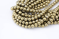 Titanium Pyrite- Light Gold Metallic HEMATITE Beads. Round Smooth. 2mm,3mm, 4mm, 6mm, 8mm,10mm or 12mm. Full Strand 16". AAA Quality