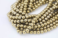 Titanium Pyrite- Light Gold Metallic HEMATITE Beads. Round Smooth. 2mm,3mm, 4mm, 6mm, 8mm,10mm or 12mm. Full Strand 16". AAA Quality