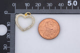 1pc 18k Gold Micro Pave Heart Pendant , Heart Charms, Lock Necklace Earring Charms, CZ Pave- 17mm