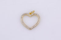 1pc 18k Gold Micro Pave Heart Pendant , Heart Charms, Lock Necklace Earring Charms, CZ Pave- 17mm