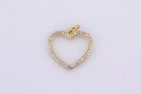 1pc 18k Gold Micro Pave Heart Pendant , Heart Charms, Lock Necklace Earring Charms, CZ Pave- 17mm