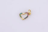 2 pcs 18k Gold Rainbow Micro Pave Heart Pendant , Heart Charms, Lock Necklace Earring Charms, CZ Pave- 9mm