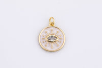 2pc 18k Gold Enamel Evil Eye Charm White Diamond CZ Drop Charm Cubic Protector Pendant Tiny Lucky Dainty Necklace - 15mm- 2 pc Per order