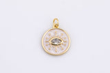 2pc 18k Gold Enamel Evil Eye Charm White Diamond CZ Drop Charm Cubic Protector Pendant Tiny Lucky Dainty Necklace - 15mm- 2 pc Per order