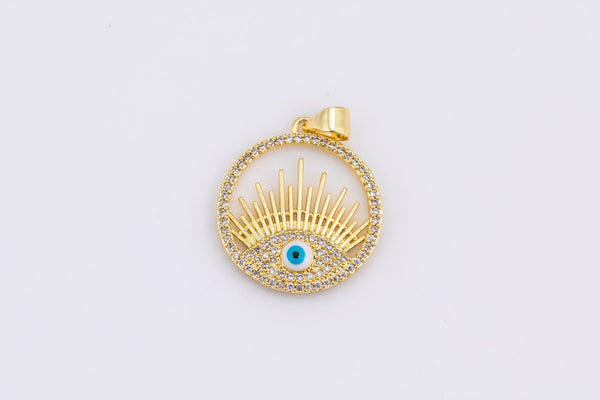 1pc 18k Gold Enamel Evil Eye Charm Diamond CZ Drop Charm Cubic Protector Pendant Tiny Lucky Dainty Necklace - 20mm-1 pc Per order