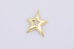 2 pc 18k Gold Micro Pave Star Pendant , Star Charms, Lock Necklace Earring Charms, CZ Pave- 19x24mm