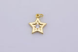 2 pc 18k Gold Micro Pave Star Pendant , Star Charms, Lock Necklace Earring Charms, CZ Pave- 14mm