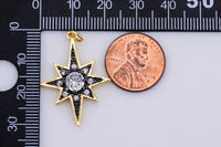 1 pc Dainty STARBURST Charm- 18k Gold CZ Star Charm, Celestial Pendant, Micro Pave Charm- 22x31mm