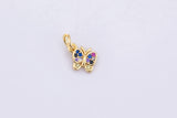 3 pcs 18K Gold Butterfly Multi Colored Cubic Zirconia Bracelet Necklace Earring Charm Gift for Jewelry Making-7mm- 3 pcs per order