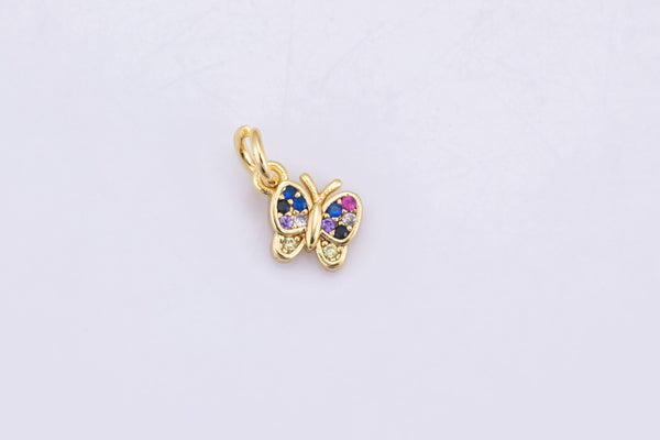3 pcs 18K Gold Butterfly Multi Colored Cubic Zirconia Bracelet Necklace Earring Charm Gift for Jewelry Making-7mm- 3 pcs per order
