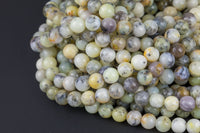 Natural Pale Yellow Dendrite Opal Beads - Round - 6mm 8mm 10mm or 12mm - Full 15.5" 15.5 inch strands Smooth Gemstone Beads