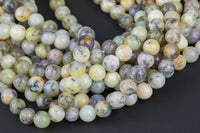 Natural Pale Yellow Dendrite Opal Beads - Round - 6mm 8mm 10mm or 12mm - Full 15.5" 15.5 inch strands Smooth Gemstone Beads