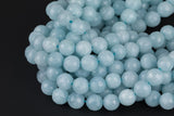 Light Aquamarine- JADE Faceted Round -Full Strand 15.5 inch Strand, 4mm, 6mm, 8mm, 12mm, or 14mm Beads-Full Strand 15.5 inch Strand