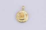 2 pcs 14k gold Crescent Coin Moon Pendant, Celestial Jewelry Cubic zirconia Star Medallion - 16mm