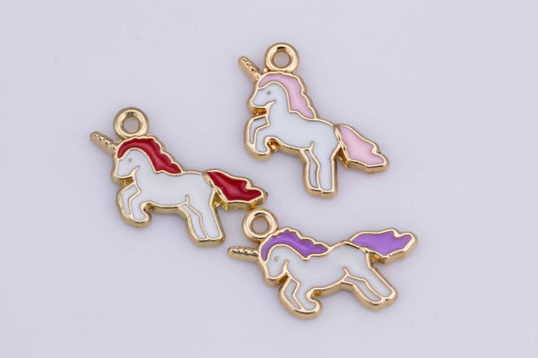 6 pcs- Mini Unicorn Charms, Gold Pink Cartoon Unicorn Charm Pendant, Horse Charm Kids jewelry for Necklace Bracelet Earring Supply-11x20mm