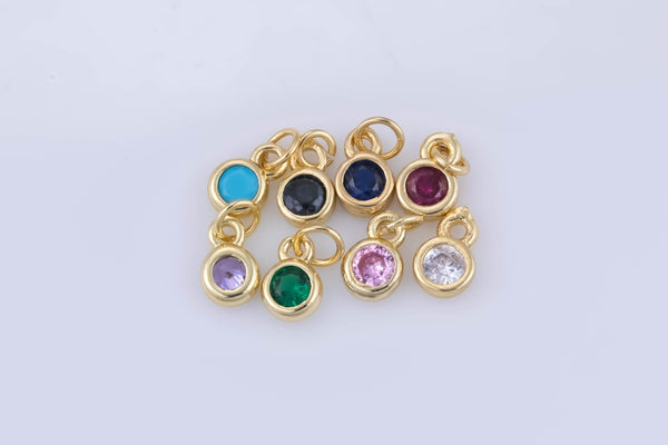 6pc 18k Gold Dainty Tiny Round Birthstone Charms- Assorted Colors -4mm- 6 pcs per order