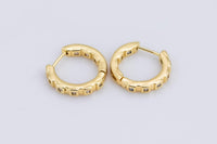 24mm 18kt Gold Big Hoop Earring with Geometric CZ Bezel Set- 1 pair per order