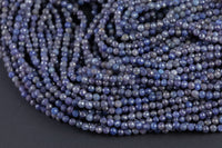 Natural Micro Cut Faceted Blue Sapphire Round Beads Earthy Genuine Real Blue Sapphire Gemstone 15.5" Strand Gemstone Beads