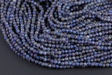 Natural Micro Cut Faceted Blue Sapphire Round Beads Earthy Genuine Real Blue Sapphire Gemstone 15.5" Strand Gemstone Beads