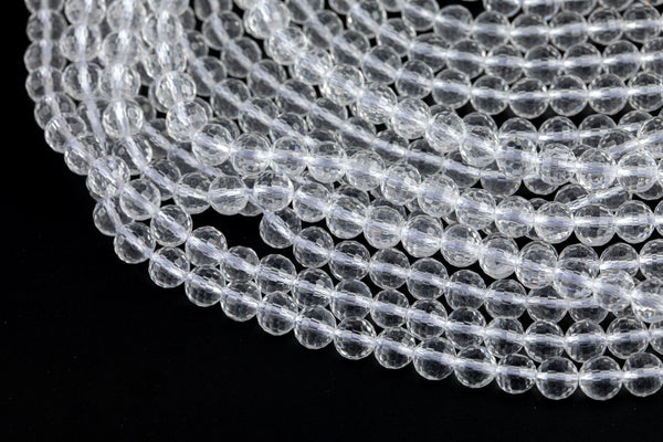 Natural Clear Rock Quartz, High Quality in Faceted Round, 6mm, 8mm, 10mm, 12mm, 14mm. AAA Quality Gemstone Beads