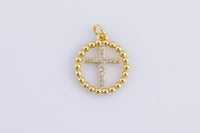 2 pcs 18K Gold Christian Minimalist Simple Cross Jesus Cubic Zirconia Necklace Pendant Bracelet Charm Bails Jewelry Making 15mm