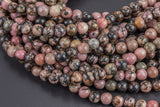 Natural Rhodonite Beads Grade AAA Round 4mm, 8mm, 10mm, 12mm -Full Strand 15.5 inch Strand- Smooth Gemstone Beads