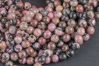 Natural Rhodonite, High Quality in Faceted Round, 4mm, 6mm, 8mm, 10mm, 12mm- 15.5 inch strand- Wholesale Pricing