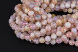 Natural Cherry Sakura Blossom Agate Beads 6mm 8mm 10mm Round Beads Translucent Pink Peach Creamy High Polish Beads 15.5" Strand