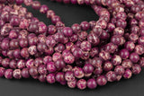 Natural Dark Purple Sea Sediment Jasper smooth round sizes, 4mm, 6mm, 8mm, 10mm, 12mm- Full 15.5 Inch Strand- Wholesale Price Smooth