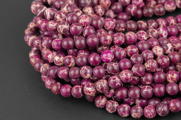 Natural Dark Purple Sea Sediment Jasper smooth round sizes, 4mm, 6mm, 8mm, 10mm, 12mm- Full 15.5 Inch Strand- Wholesale Price Smooth